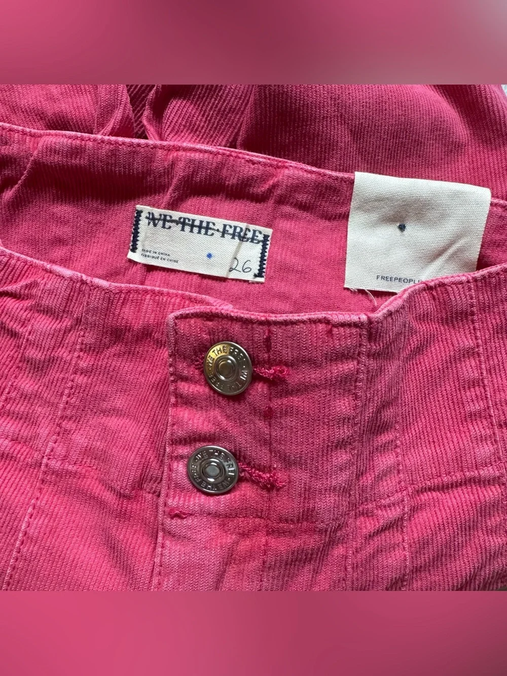 NWT Free People We The Free Jayde Cord Flare Jeans Hot Pink 26